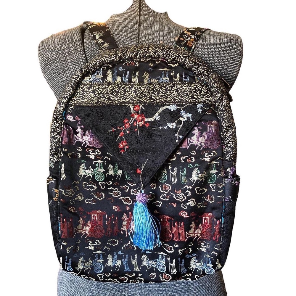 Shanghai Designs Oriental Print Satin Backpack Tassle